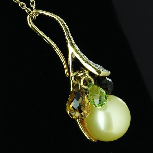 $4450 / NEW / Limited Edition 18K Gold Levian Pearl diamond Gemstone Necklace - Picture 4 of 5